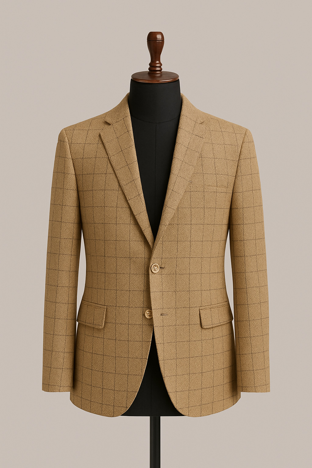 Camel Grid Check Premium Blazer – Classic Tailored Fit