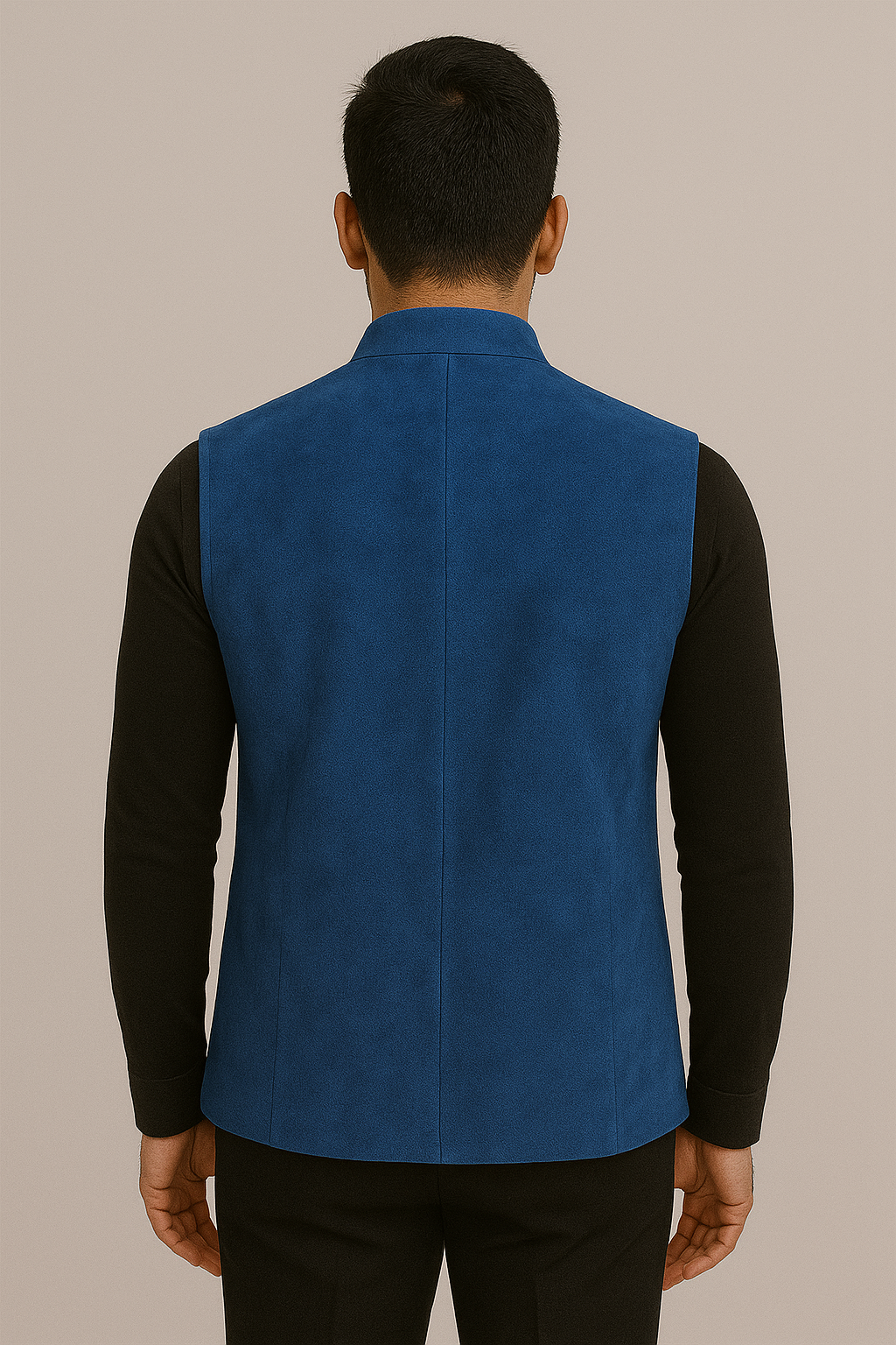 Royal Blue Suede Nehru Jacket with Utility Pockets