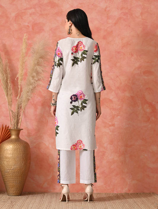 Lavender Luxe: Hand-Embroidered Chikankari Kurta Set