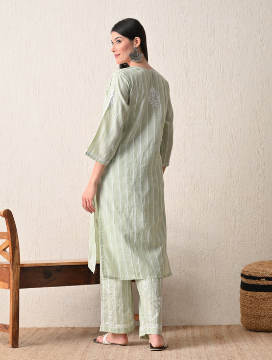Mint Sage Whisper Chikankari Cotton Kurta Set