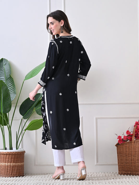 Midnight Bloom: Hand-Embroidered Kurta Set