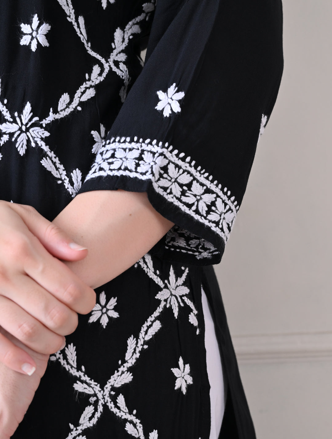 Midnight Bloom: Hand-Embroidered Kurta Set