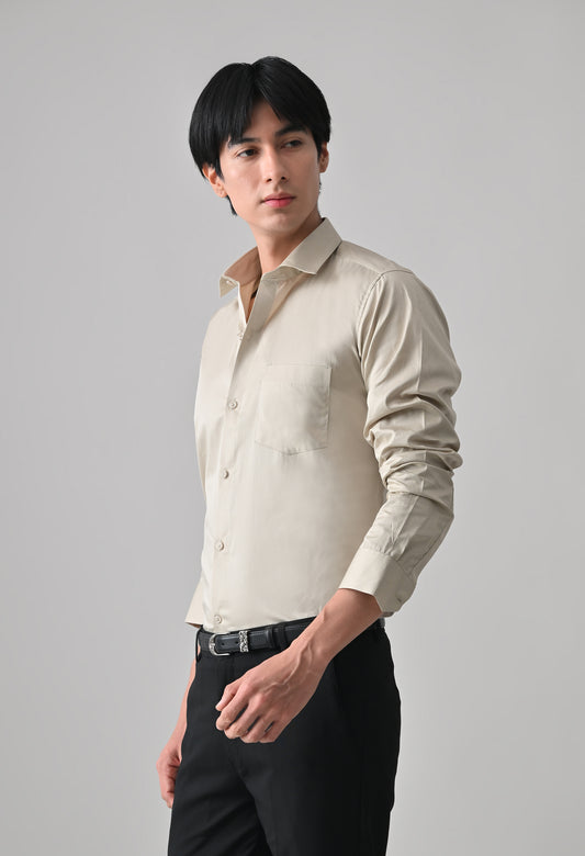 Beige Cotton Shirt for Men | Cool Bee I Spread Collar