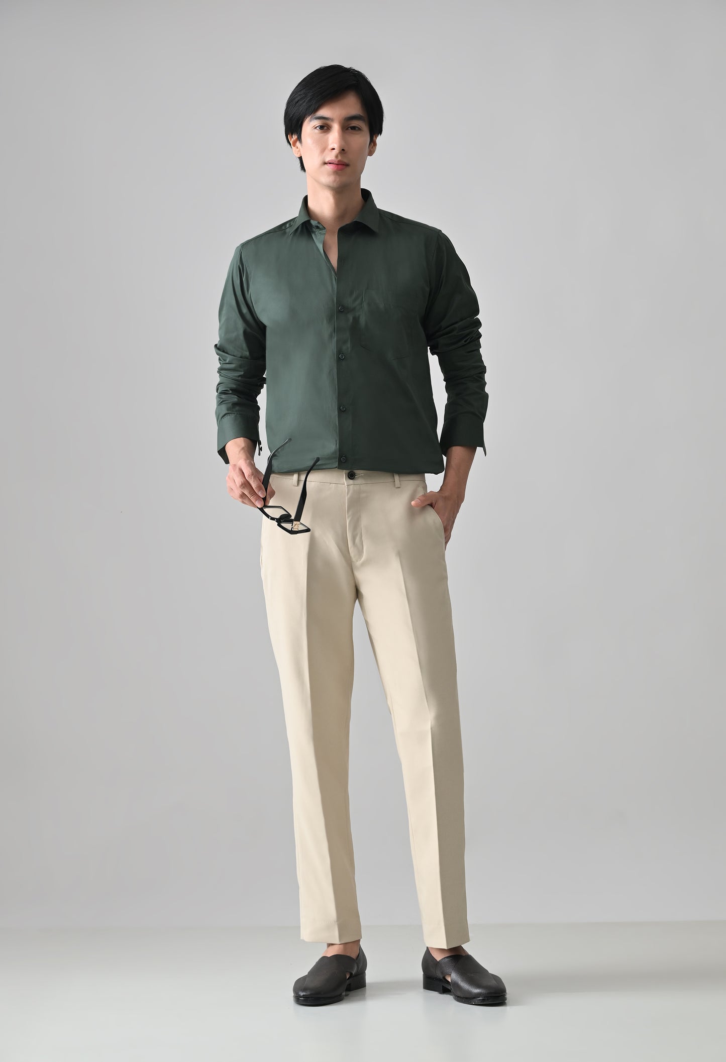 Cool Bee Bottle Green Cotton Shirt for Men - Bottle Green Premium Cotton Shirt India - Lifestyle View