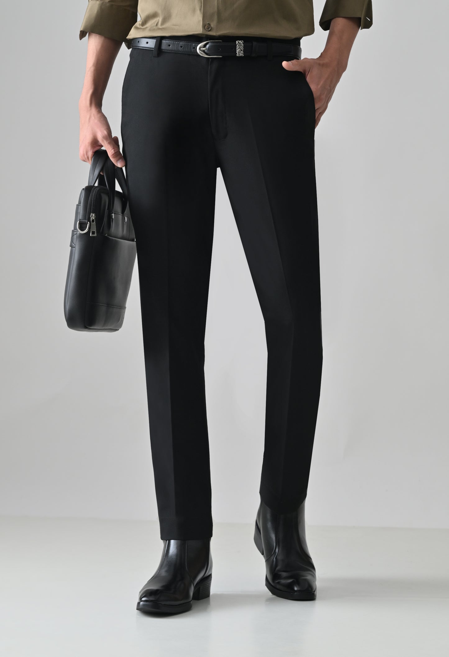 BLACK Solid Formal Trouser - Premium poly viscose | Comfortable Mens Pants