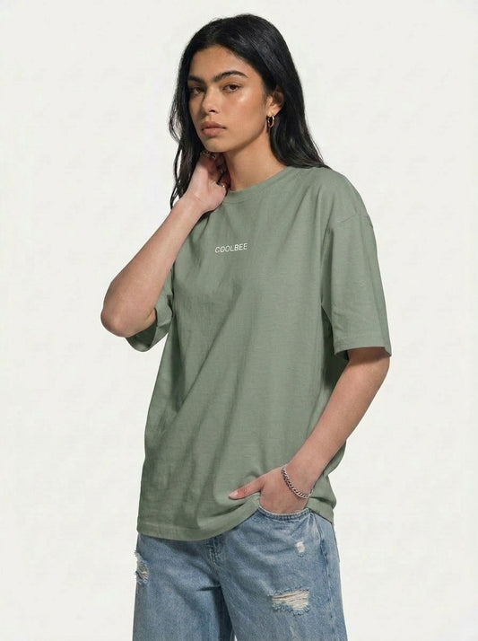 Cool Bee Orbital Drift Tee Green for Women - Oversized Graphic Tee Streetwear India - Back View