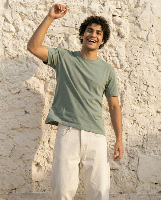 Cool Bee Essential Cotton Crew Neck T-Shirt Light Green for Men - Light Green Regular Fit Tee India - Back View