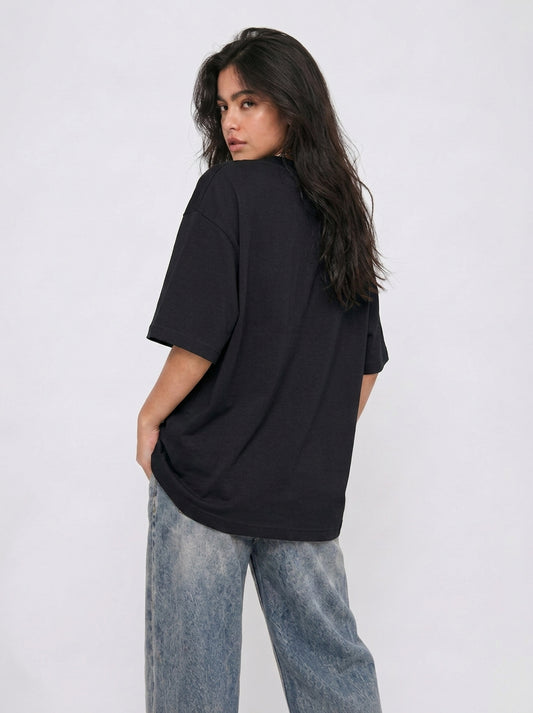 Cool Bee Canvas Chords Tee Black for Women - Oversized Graphic Tee Streetwear India - Back View