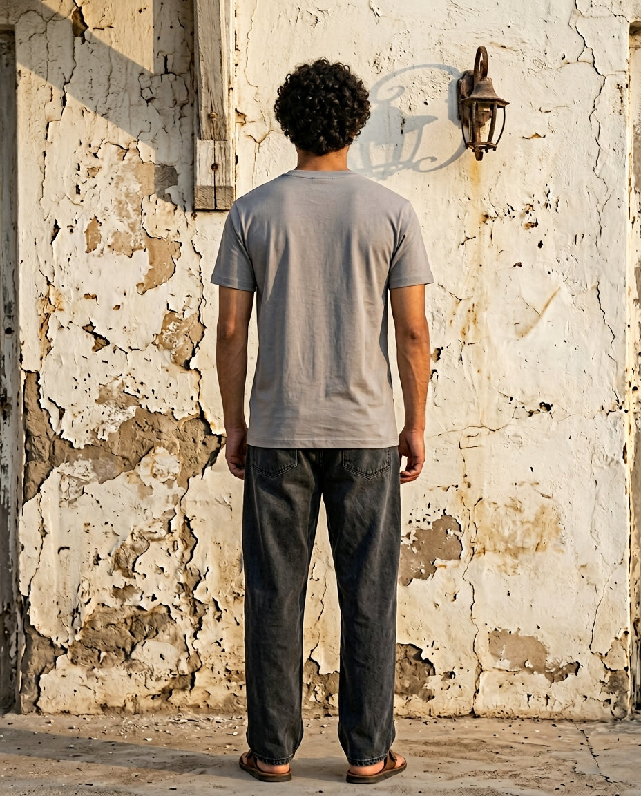 Cool Bee Essential Cotton Crew Neck T-Shirt Stone Gray for Men - Stone Graphic Tee India - Lifestyle View