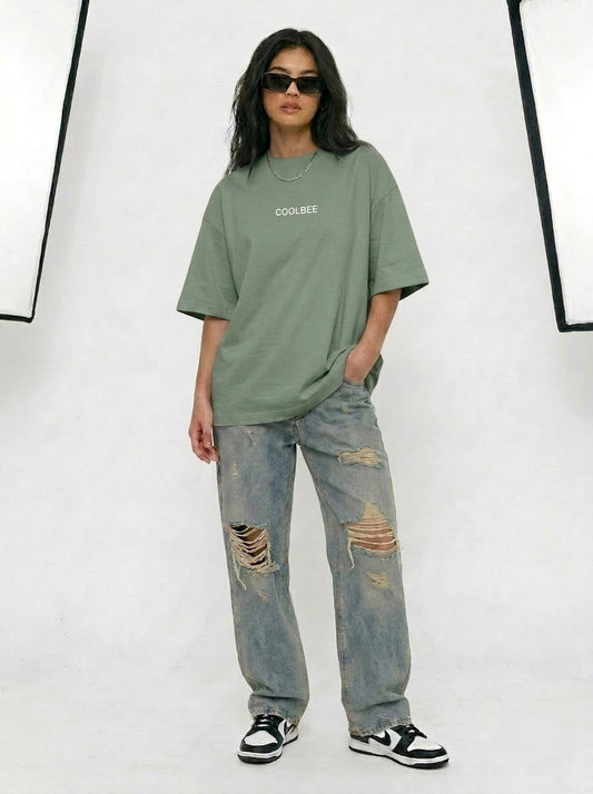 Cool Bee Midnight Muse Tee Green for Women - Oversized Graphic Tee Streetwear India - Back View