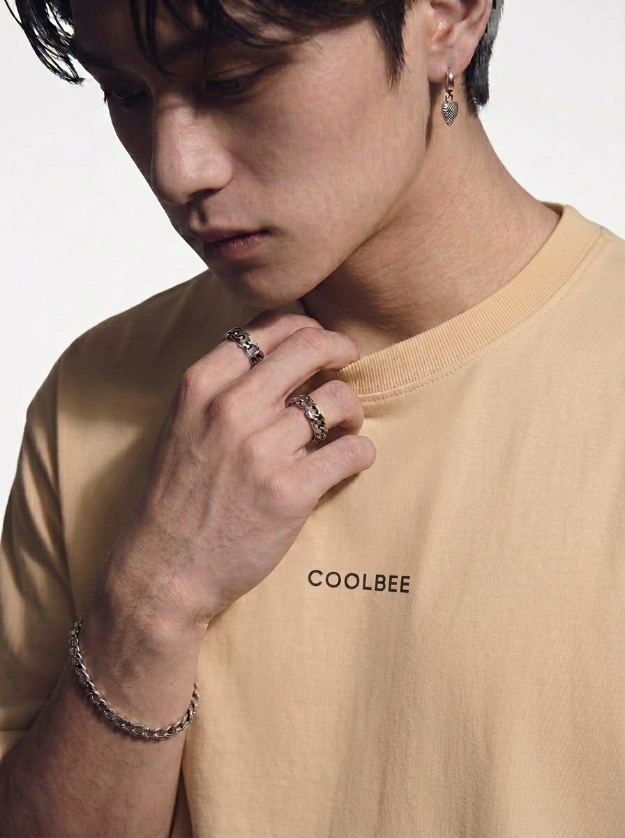 Cool Bee Orbital Drift Tee Beige for Men - Beige Oversized Graphic Tee Streetwear India - Lifestyle View