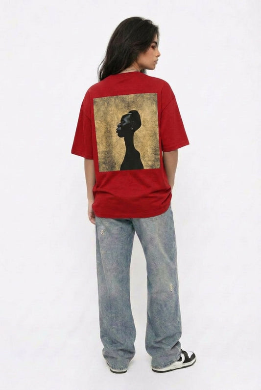 Cool Bee Silent Muse Tee Red for Women - Red Oversized Graphic Tee Streetwear India - Back View