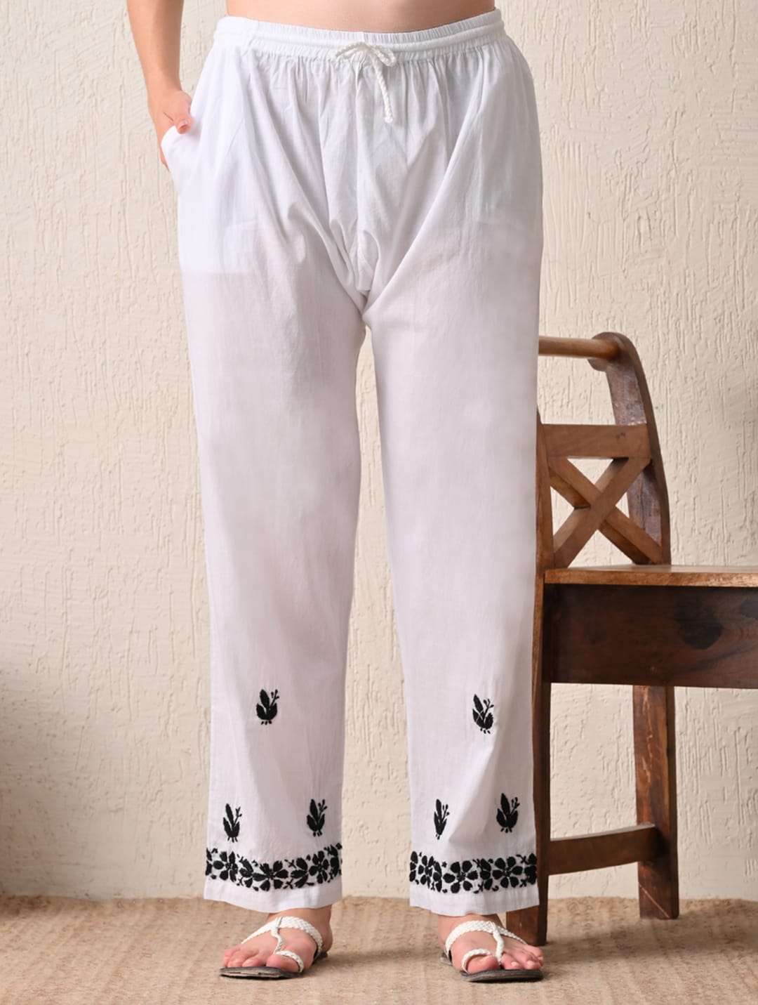 Monochrome Elegance Hand-Embroidered Chikankari Kurta & Pant Set