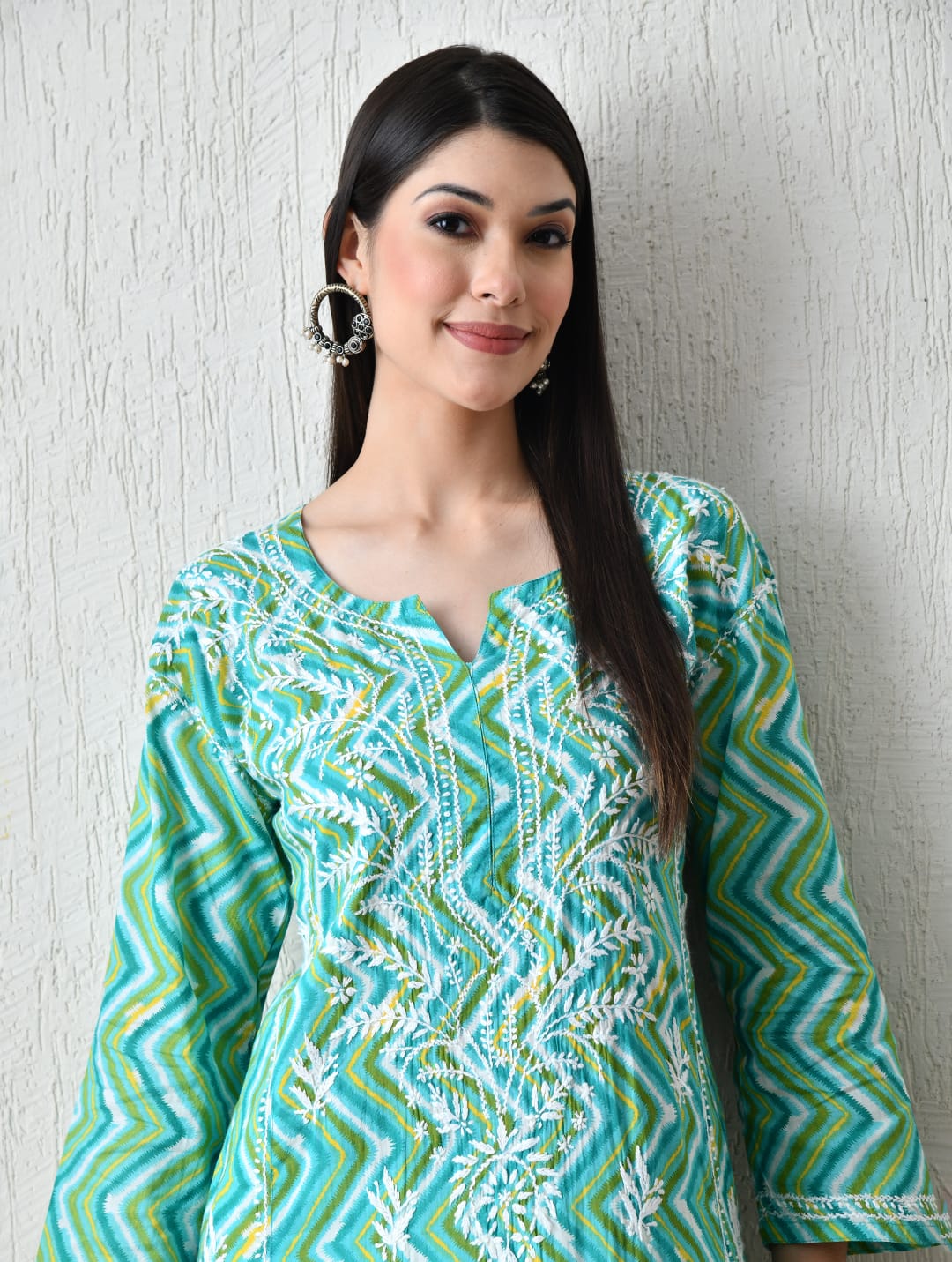 Seafoam Zig-Zag Chikankari Kurta Set