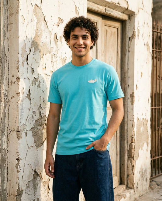 Cool Bee Essential Cotton Crew Neck T-Shirt Sky Blue for Men - Sky Blue Graphic Tee India - Back View
