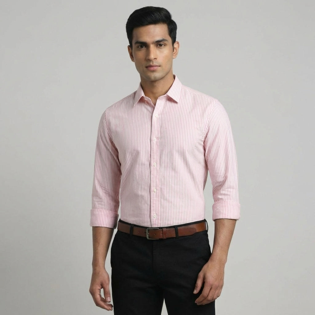 Super Premium Slim Fit Pink Striped Oxford Shirt