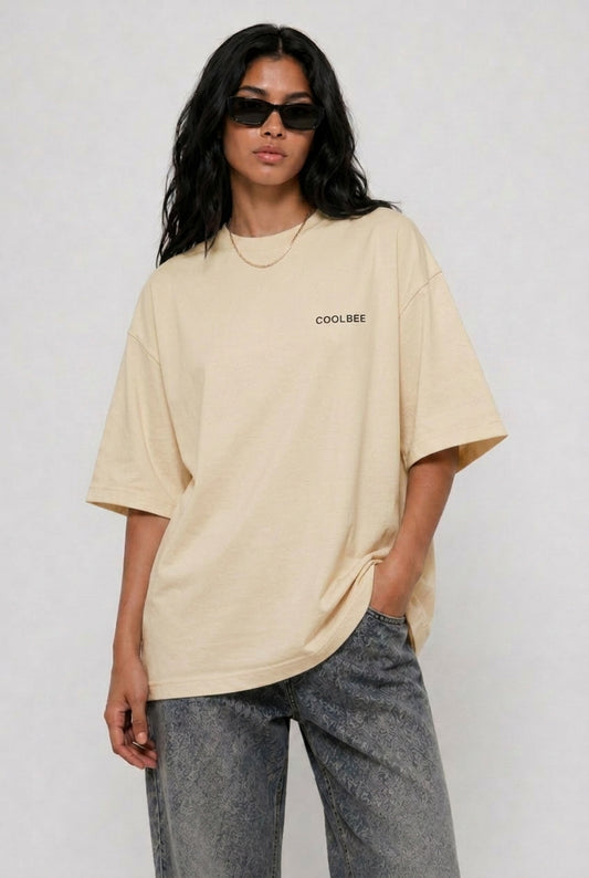 Cool Bee Perspective Graphic Tee Beige for Women - Oversized Graphic Tee Streetwear India - Back View