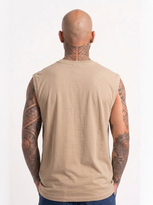 Cool Bee Men Tank Tees Beige for Men - Beige Tank Top Gym Casual India - Back View
