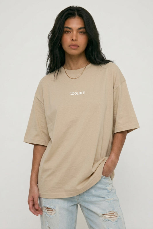 Cool Bee Cubist Bloom Oversize Tee Beige for Women - Oversized Graphic Tee Streetwear India - Back View