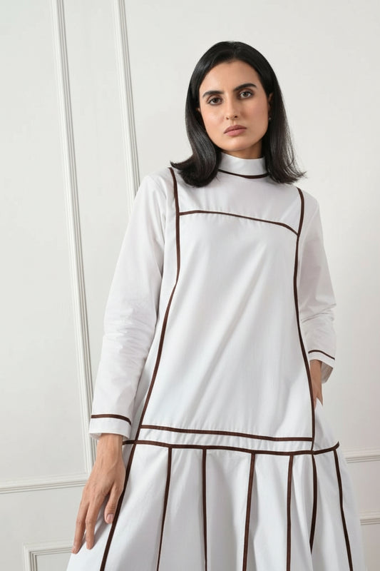 Geometric Paneled High-Low Gown White