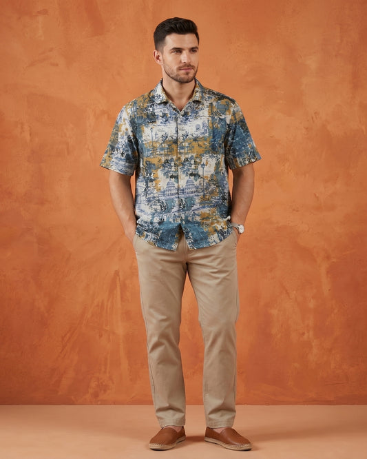 Cool Bee Vintage Toile Resort Shirt for Men - Premium Mercerised Cotton Spread Collar Shirt India - Back View