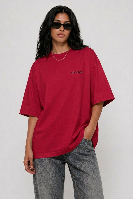 Cool Bee Perspective Graphic Tee Red for Women - Oversized Graphic Tee Streetwear India - Back View