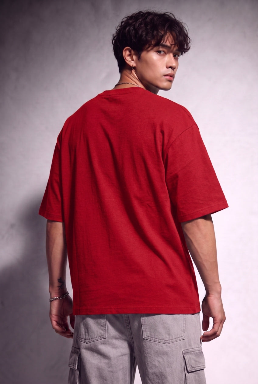 Cool Bee Blurred Vision Tee Red for Men - Red Oversized Graphic Tee Streetwear India - Lifestyle View