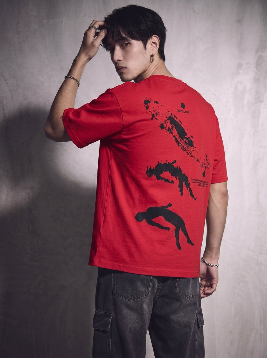 Cool Bee Orbital Drift Tee Red for Men - Red Oversized Graphic Tee Streetwear India - Lifestyle View
