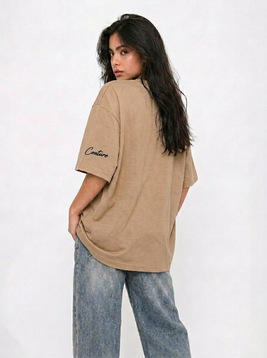 Cool Bee Blurred Vision Tee Beige for Women - Oversized Graphic Tee Streetwear India - Back View
