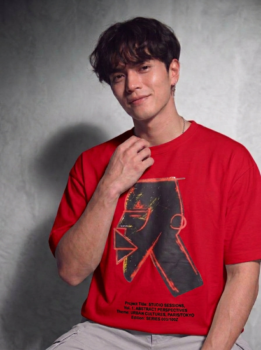 Cool Bee Urban Nomad Tee Red for Men - Red Oversized Graphic Tee Streetwear India - Lifestyle View
