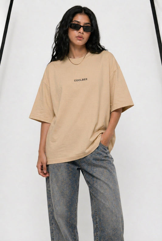 Cool Bee Matchday Abstract Tee Beige for Women - Oversized Graphic Tee Streetwear India - Back View