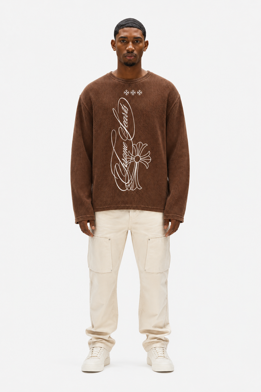 Coolbee Store Signature Cross Waffle Tee Brown – back view