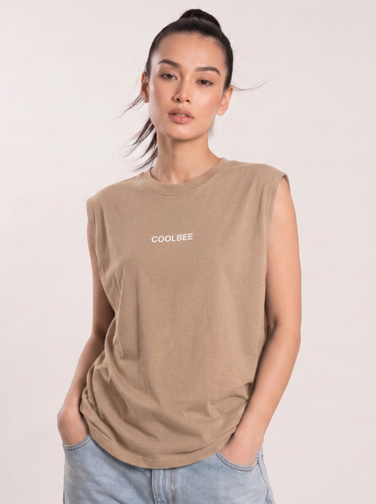 Cool Bee Women Tank Tees Beige for Women - Tank Top Gym Casual India - Back View