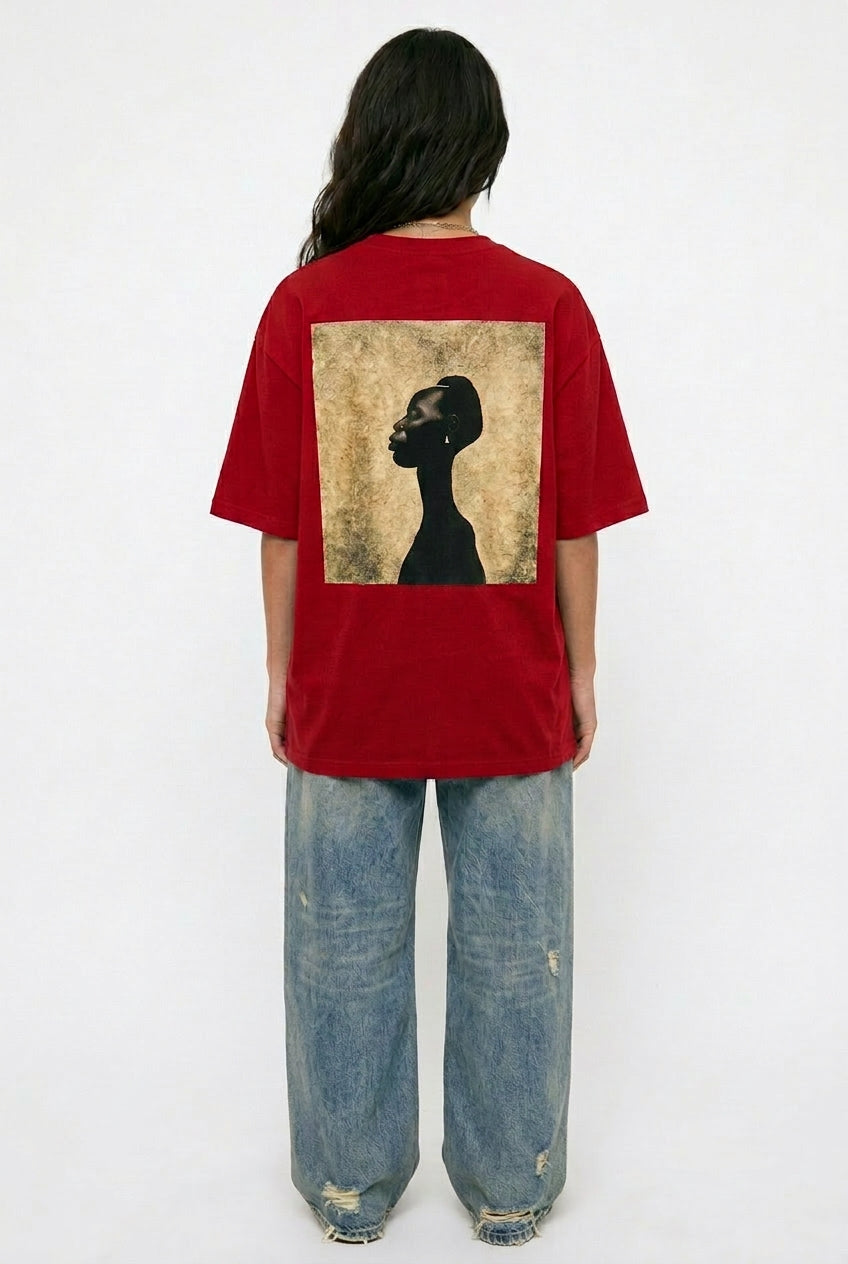 Cool Bee Silent Muse Tee Red for Women - Oversized Graphic Tee Streetwear India - Lifestyle View