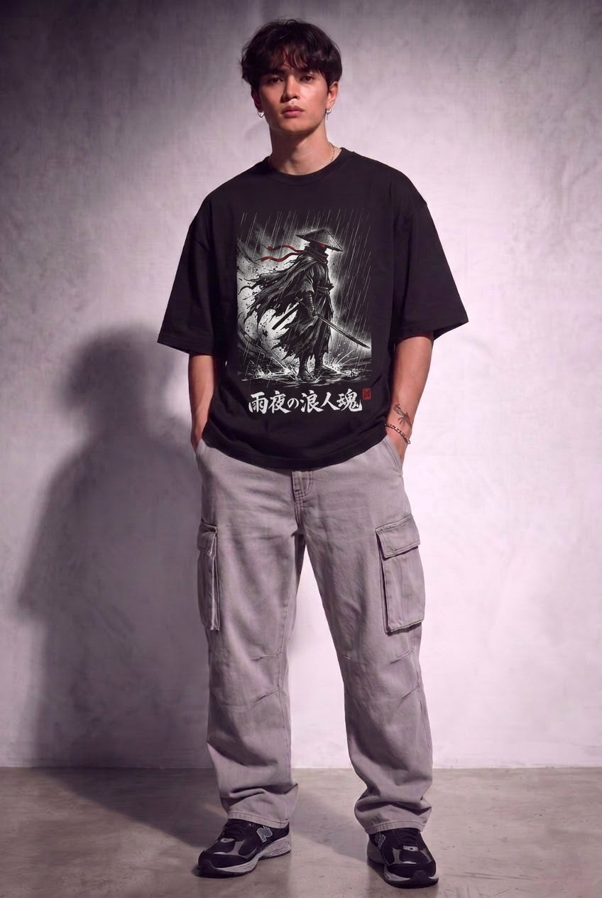 Cool Bee Silent Warrior Anime Tee Black for Men - Black Anime Graphic Tee Streetwear India - Lifestyle View