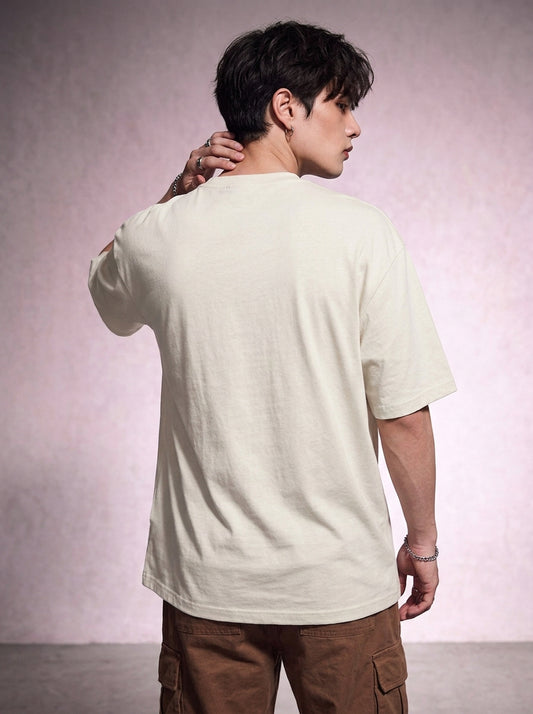 Cool Bee Canvas Chords Tee White for Men - White Oversized Graphic Tee Streetwear India - Back View