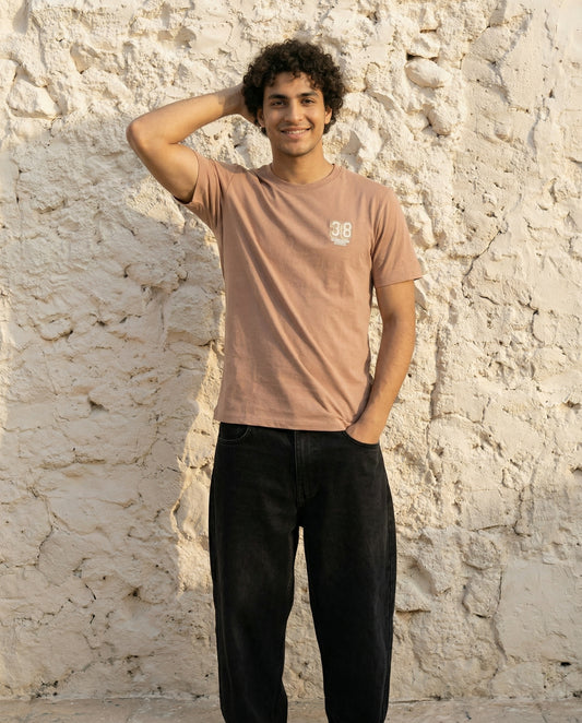 Cool Bee Essential Cotton Crew Neck T-Shirt Beige for Men - Beige Regular Fit Tee India - Back View
