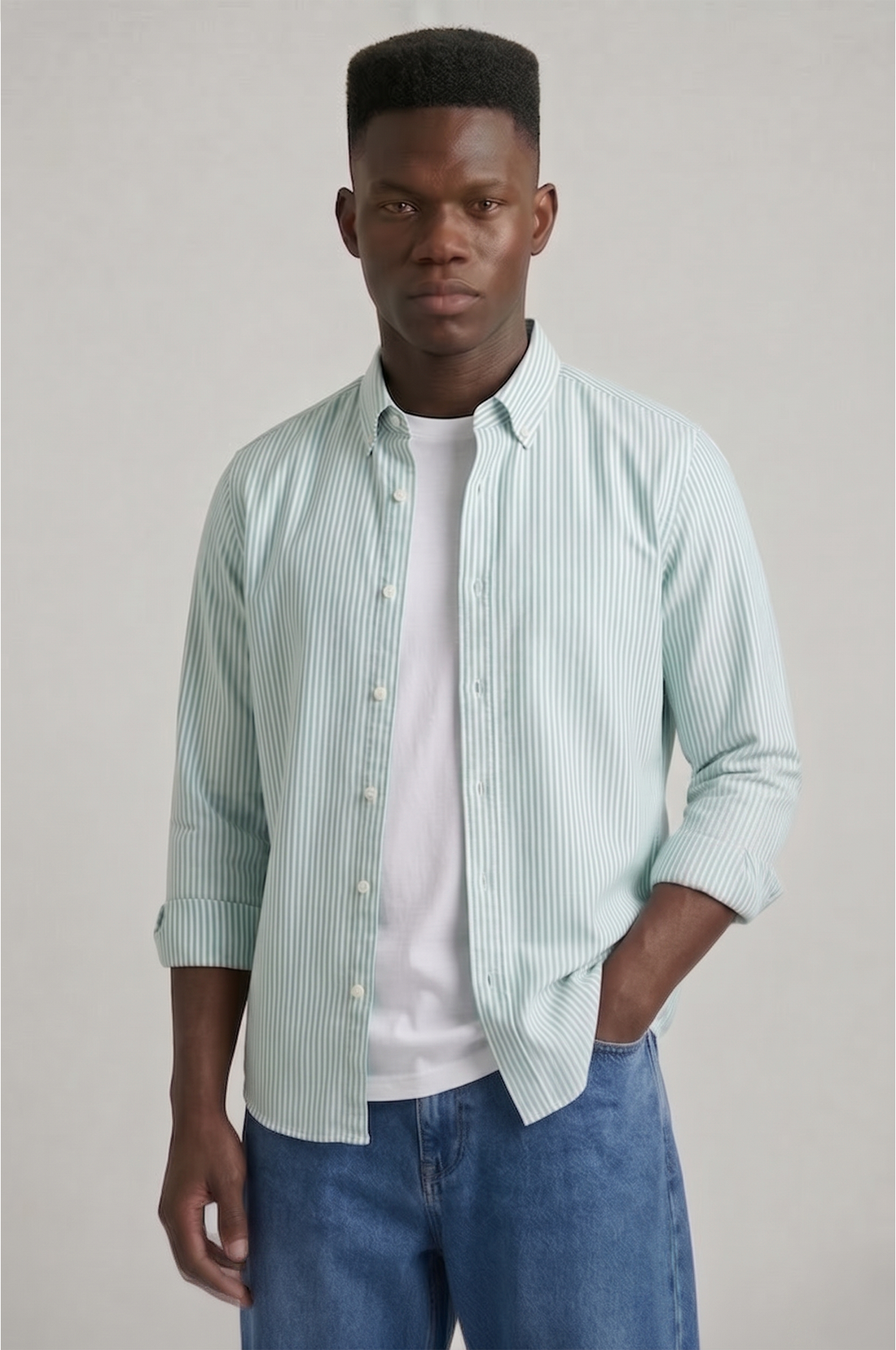 Cool Bee Oxford Shirts India 2026 — Green Striped Premium Oxford Shirt
