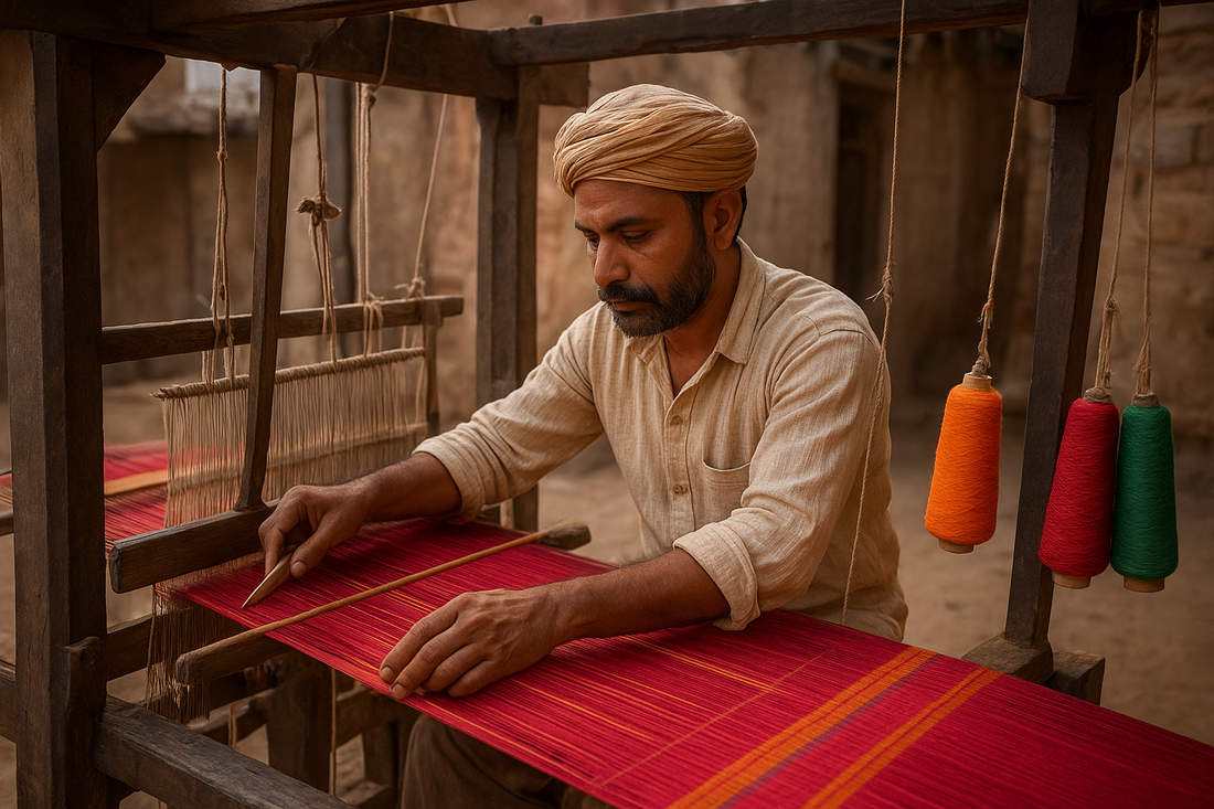 Textile Artisan Weaving on a Handloom: Threads of Heritage
