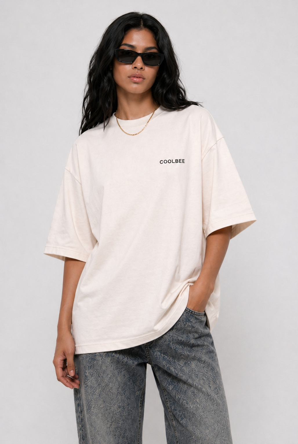 Cool Bee Perspective Graphic Tee White for Women - Oversized Graphic Tee Streetwear India - Back View