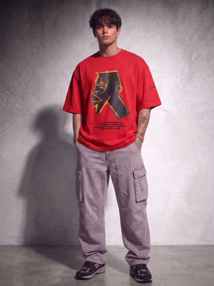 Cool Bee Urban Nomad Tee Red for Men - Red Oversized Graphic Tee Streetwear India - Detail View