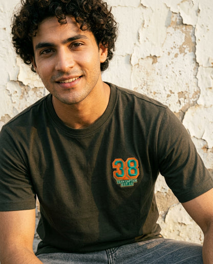 Cool Bee Essential Cotton Crew Neck T-Shirt Olive Green for Men - Olive Green Regular Fit Tee India - Lifestyle View