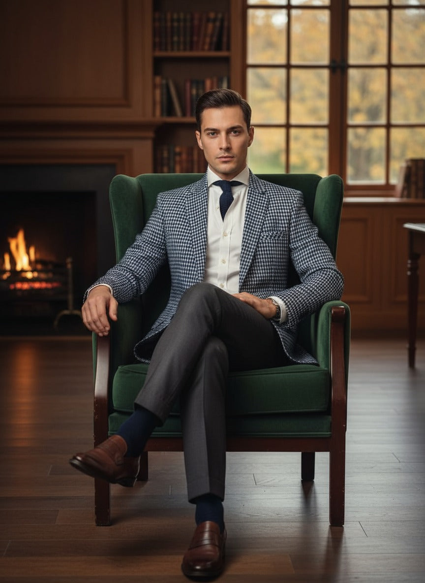 Houndstooth blazer blends classic style