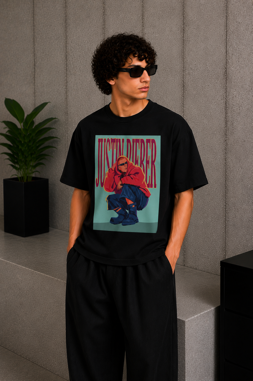 Cool Bee Bieber Tee Black for Men - Black Oversized Graphic Tee Streetwear India
