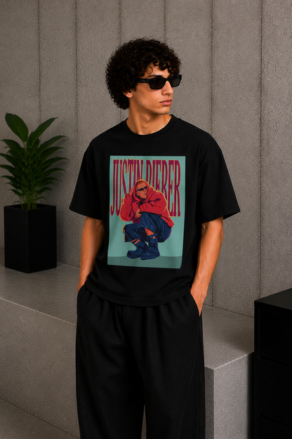 Cool Bee Bieber Tee Black for Men - Black Oversized Graphic Tee Streetwear India