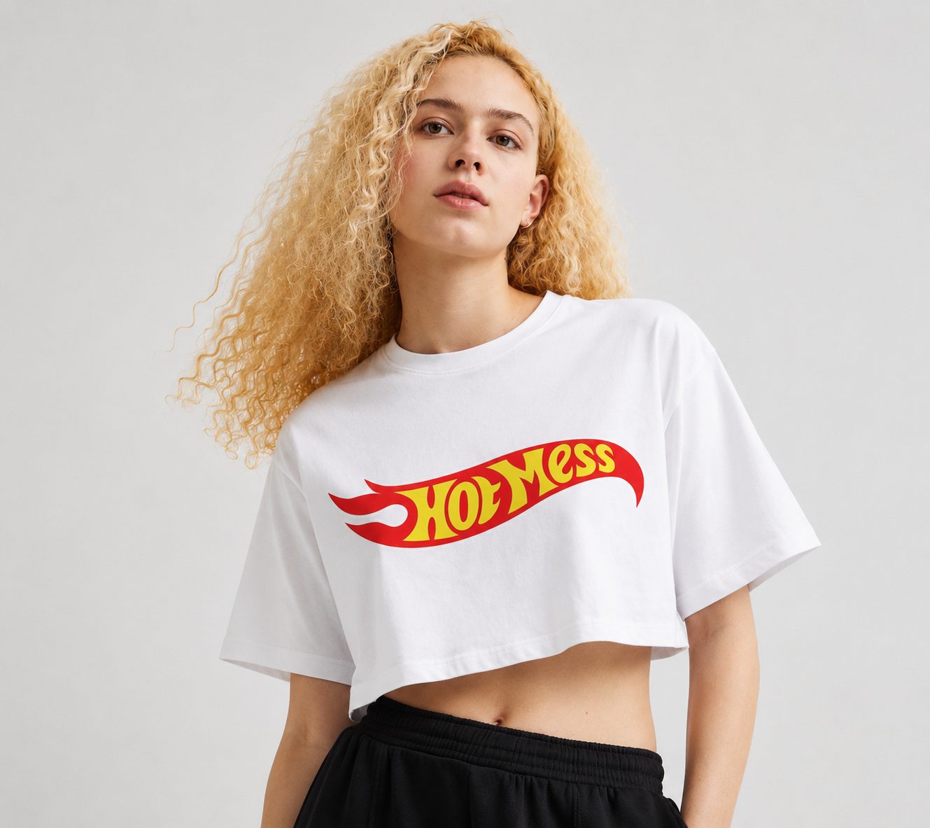 Hot Mess Crop Tee White