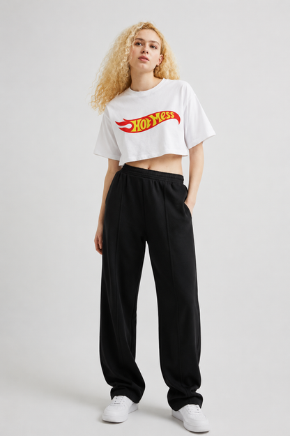 Hot Mess Crop Tee White