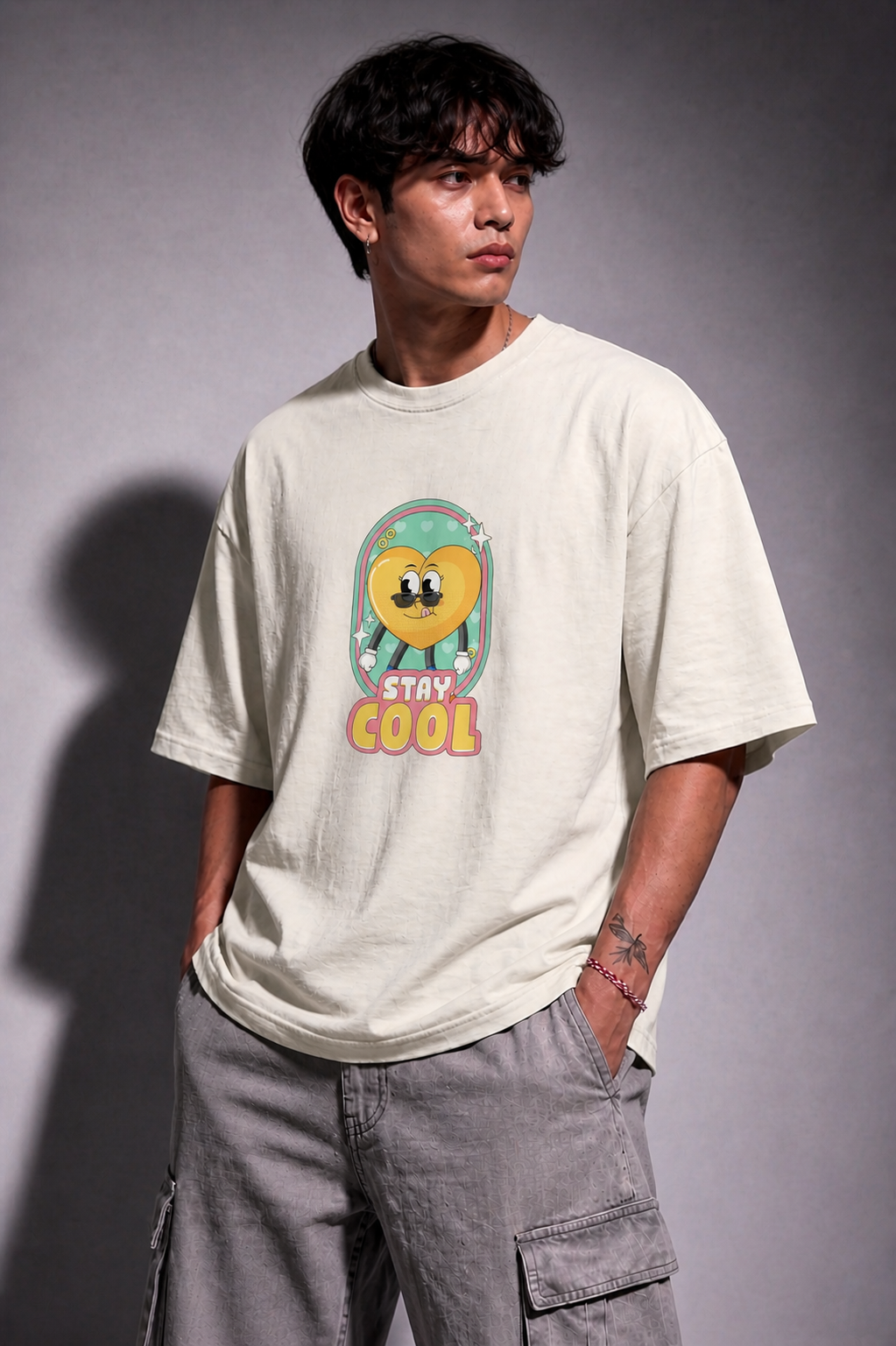 Cool Bee Stay Cool Tee White for Men - White Oversized Graphic Tee Streetwear India - Lifestyle View