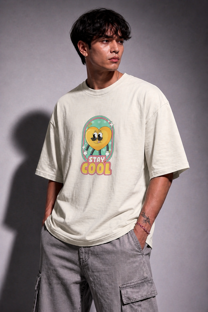 Cool Bee Stay Cool Tee White for Men - White Oversized Graphic Tee Streetwear India - Lifestyle View