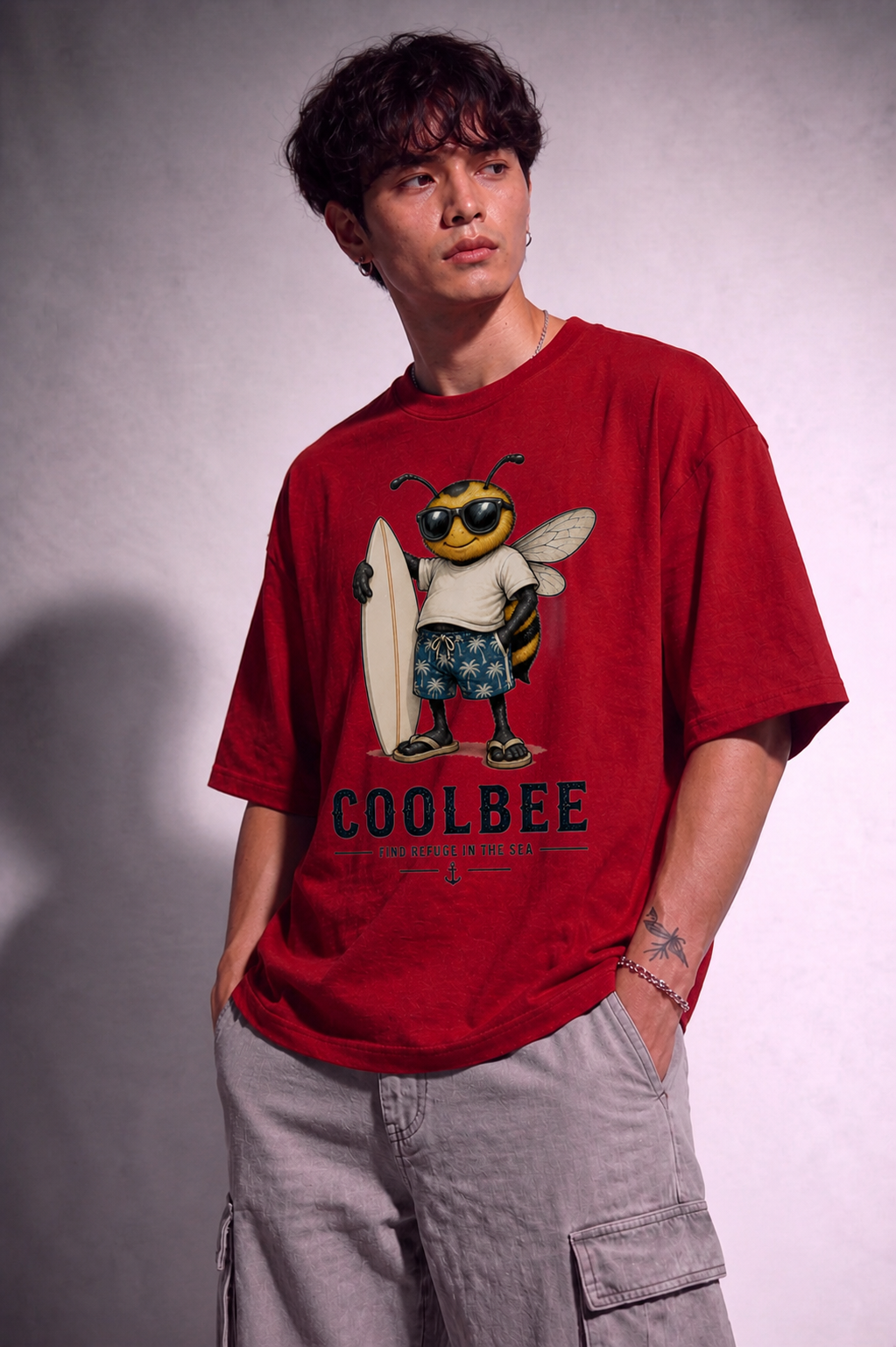 Cool Bee Tee Red for Men - Red Oversized Graphic Tee Streetwear India - Back View